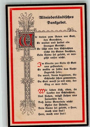 Niederländisches Dankgebet Wohlfahrtskarte Reichsverband zur Unterstützung deutscher Veteranen Patriotik WK I, Deutschland
