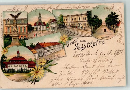 16845 O1900 Neustadt Dosse 1901 Lithographie Landgestüt Lindenau Kriegerdenkmal Bahnhof Spiegelberg