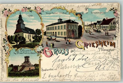 64347 W6103 Griesheim , Hess 1900 Lithographie Prinz Friedrich von Hessen's Mausoleum Kriegerdenkmal Darmstädterstrasse