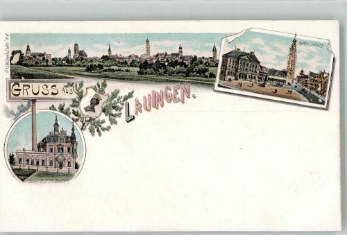 89415 W8882 Lauingen Donau Lithographie E-Werk Albertusplatz Wappen