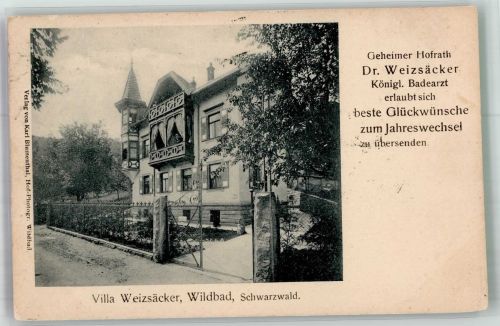 75323 W7547 Bad Wildbad im Schwarzwald 1903 Foto AK Villa des Hofrat Dr. Weizsäcker Neujahreskarte
