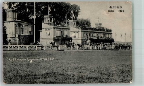 76473 W7557 Iffezheim 1908 Foto AK Jubiläum 1908 der Iffezheimer Galopprennbahn Tribünen I. und II. Vollblüter