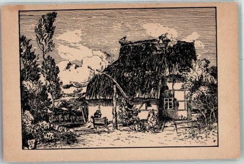 sign. Penning, Georg Aus Frau Hartens Reich Ziehbrunnen vor Bauernhaus Künstler 1924 Künstlerkarte
