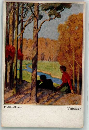 sign. Müller-Münster Vorfrühling Poesie / Liebe Verlag Wohlgemuth & Lissner No. 5029 Primus Künstlerkarte