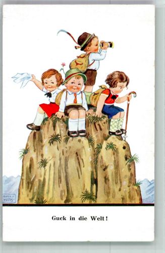 Kinder als Bergsteiger auf dem Gipfel WSSB 7332/1 Wills, J. Künstlerkarte