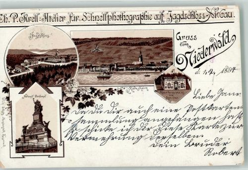 65385 W6220 Niederwald , Jagdschloß 1897 Lithographie Verläufer Druck um 1890 Jagdschloss Nationaldenkmal