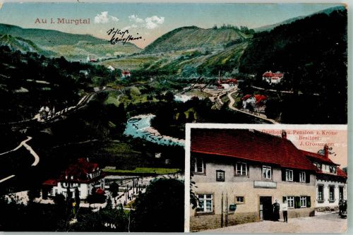 76599 W7566 Au im Murgtal 1920 - Murgtal Gasthaus zur Krone Bahnpost Karlsruhe Zug 1298