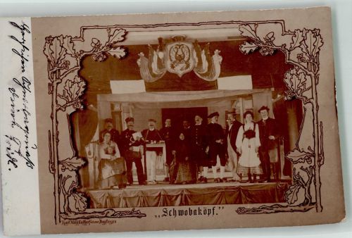 73441 W7085 Bopfingen 1905 Foto AK Schauspielszene aus Die Schwobaköpf Wappen Passepartout Ort lt. Stempel