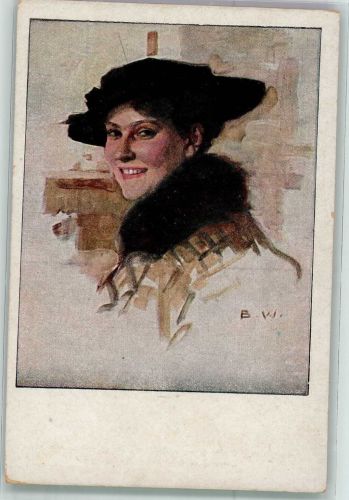 Portrait einer jungen Frau mit Pelzkragen Verlag der Lustigen Blätter Serie Schöne Frauen Wennerberg, B. Künstlerkarte