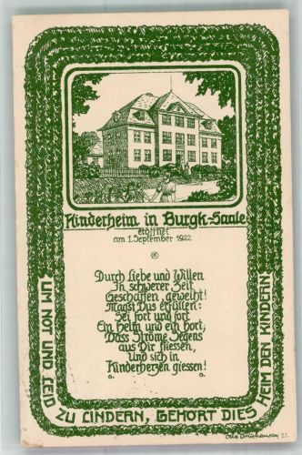 07907 O6551 Burgk Lithographie Kinderheim Burgk eröffnet 1. Sept. 1922