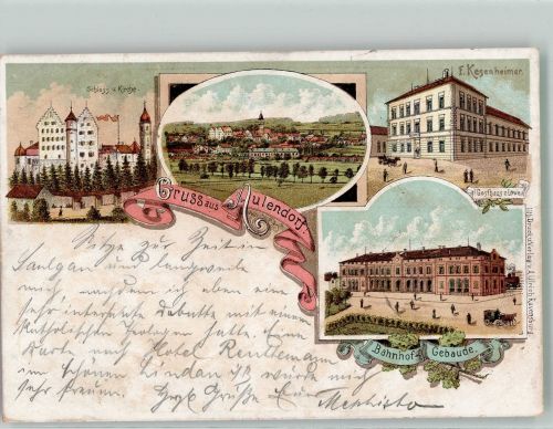 88326 W7960 Aulendorf , Württ 1901 Lithographie Bahnhof Schloss Gasthaus zum Löwen