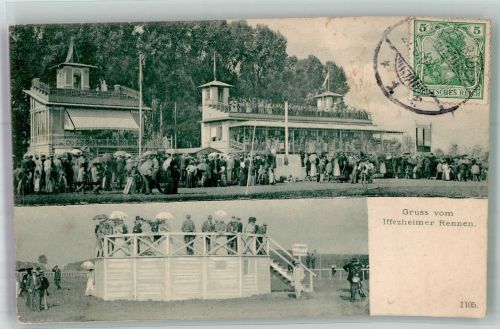 76473 W7557 Iffezheim 1904 Foto AK Iffezheimer Galopprennbahn Tribünen