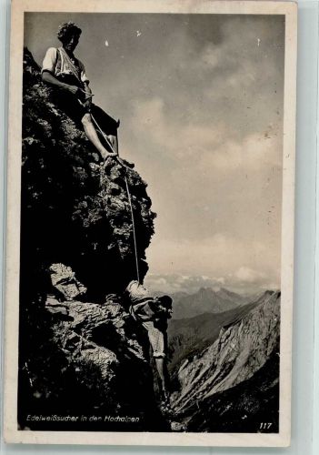 Edelweißsucher in den Hochalpen Fotograf Bischofberger Bergsteiger Foto AK
