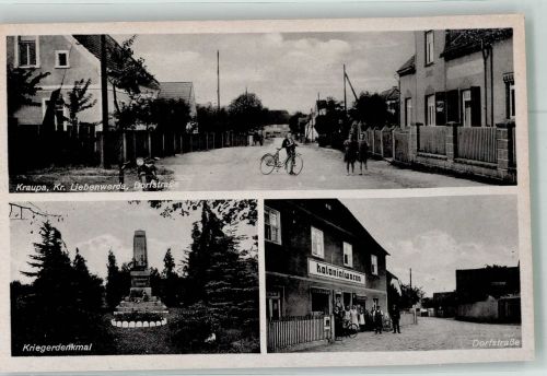 04910 O7901 Kraupa - Dorfstrasse Kriegerdenkmal Kolonialwarengeschäft