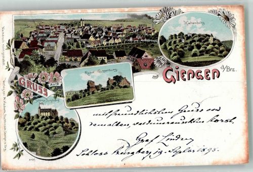 89522 W7928 Giengen an der Brenz 1898 Lithographie Schloss Burgberg Ruine Güssenburg Kaltenburg