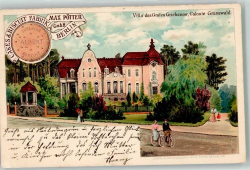 10115 W1000 Grunewald 1900 Lithographie / Künstlerkarte Villa des Grafen Griebenow Colonie Grunewald Cakes & Biscuit-Fabrik Max Pötter sign. Roick