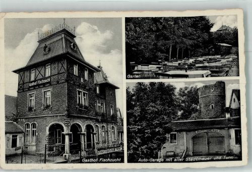 97070 W8700 Heidingsfeld Foto AK Gasthaus Fischzucht Gartenwirtschaft Alte Stadtmauer Turm Auto-Garage