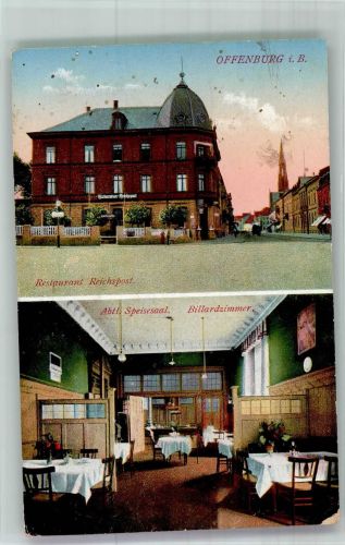 77652 W7600 Offenburg 1918 - Gasthaus Reichspost Billardzimmer Speisesaal