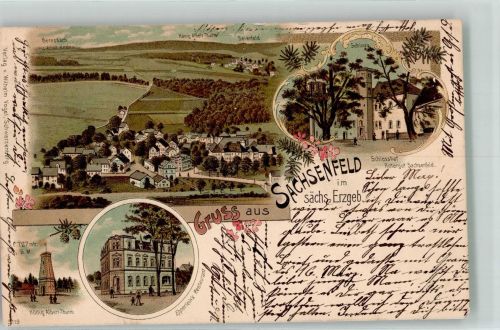 08340 O9430 Schwarzenberg /Erzgeb. 1901 Lithographie Sachsenfeld König Albert-Turm Gasthaus Epperlein Schloss Schlosshof