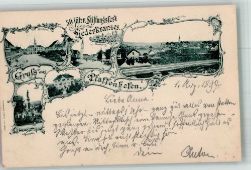 85276 W8068 Pfaffenhofen a d Ilm 1897 - 50. jähriges Stiftungsfest des Liederkranzes Pfaffenhofen 1897 Mariensäule Bahnstrecke Krankenhaus Hauptplatz