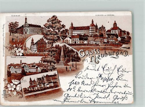 86633 W8858 Neuburg a d Donau 1897 Lithographie Kloster St. Augustin Seminar Schloss Kriegerdenkmal