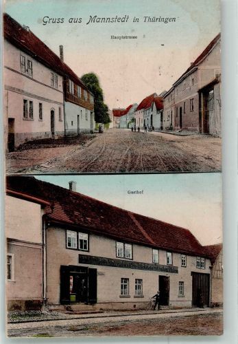 99628 O5231 Mannstedt 1907 - Hauptstrasse Gasthaus Bahnpost -Erfurt Zug 509