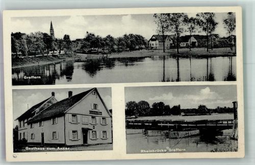 77836 W7587 Greffern , Baden - Posthilfstelle Greffern Dorfteich Gasthaus zum Anker Rheinbrücke Greffern