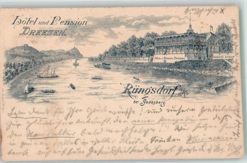 53111 W5300 Rüngsdorf Lithographie Verläufer Druck um 1890 Hotel Dreesen