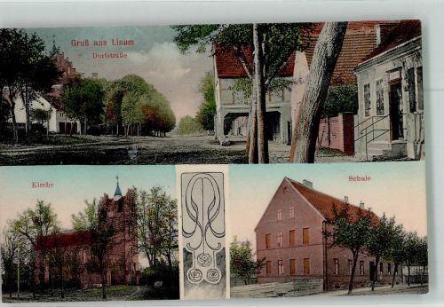 16818 O1950 Linum - Dorfstrasse Kirche Schule