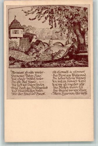 Eichendorff-Gedichte Serie 22/229 Mir träumt ich ruhte wieder... Volkskunstverlag Künstlerkarte
