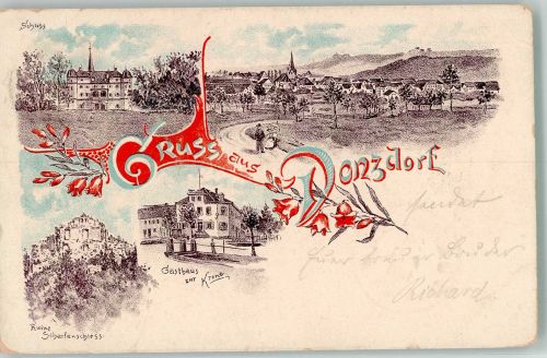 73072 W7322 Donzdorf Lithographie Schloss Ruine Scharfenschloss Gasthaus zur Krone