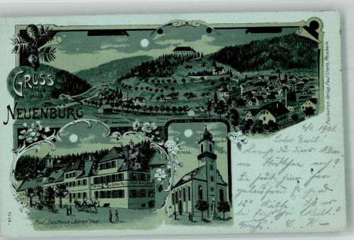 75305 W7540 Neuenbürg , Württ 1901 Lithographie / Mondschein Gasthaus zum Bären