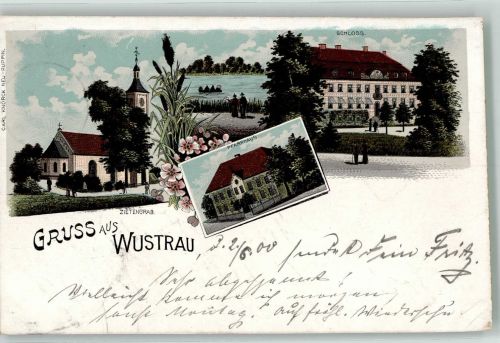 16818 O1951 Wustrau Lithographie Zietengrab Pfarrhaus Schloss