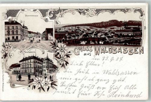 95652 W8595 Waldsassen 1907 Lithographie Bahnhofstrasse Villa Rockstroh