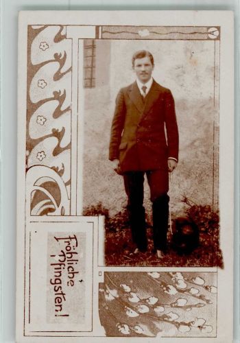 Portrait eines jungen Mannes Jugendstil Pfingsten Privatfoto AK