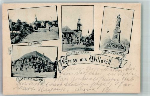 77731 W7608 Willstätt 1898 - Die Kinzig Gasthaus zur Krone Kriegerdenkmal Hauptstrasse