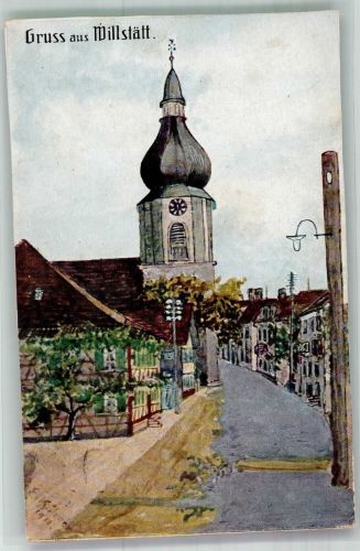 77731 W7608 Willstätt Künstlerkarte Posthilfstelle Straßburg Ev. Kirche signiert