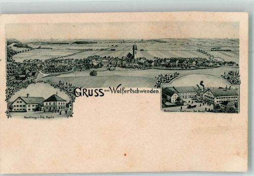 87787 W8941 Wolfertschwenden Lithographie Handlung Epple Brauerei-Gasthaus Dodel