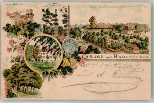 3422 Hadersfeld 1904 Gebrauchsspuren Brug Greifenstein Schloss Obelisk Gasthaus Aigner Lithographie