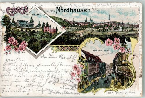 99734 O5500 Nordhausen , Thür 1899 Lithographie Gasthaus Wilhelmshöhe Rautenstrasse Postkutsche