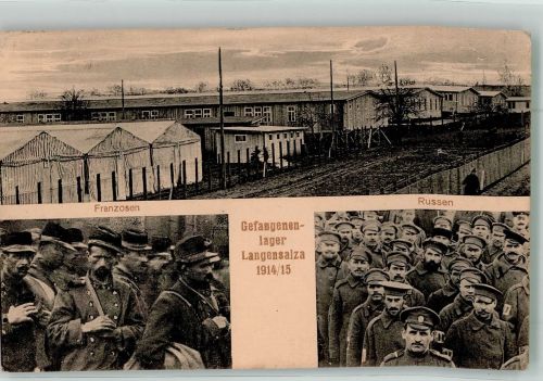 99947 O5820 Bad Langensalza 1917 Foto AK Kriegsgefangenlager Langensalza Baracken Französiche und Russische Gefangene