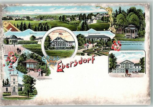 07929 O6551 Ebersdorf , Thür Lithographie Schloss Ebersdorf Heinrichsteinlaube Fürstl. Jagdschloss Weidmannsheil Teichanlagen d. fürstl. Parks