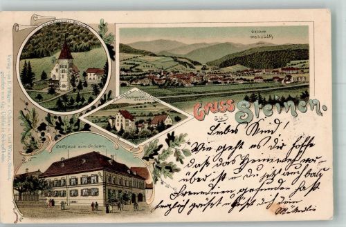 79585 W7853 Steinen , Kr Lörrach 1899 Lithographie Belchen Gasthaus zum Ochsen Ehem. Kloster Weitenau Schlösschen