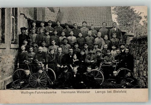 32657 W4920 Lemgo Foto AK Wolfram-Fahrradwerke Hermann Waldeler Gruppenaufnahme Mitarbeiter