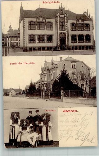 77743 W7607 Altenheim , Baden 1908 - An der Hauptstrasse Schule Volkstrachten