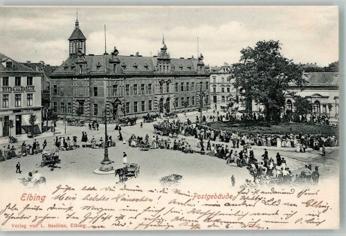 Elbing Elblag 1901 Foto AK Postamt Marktszene