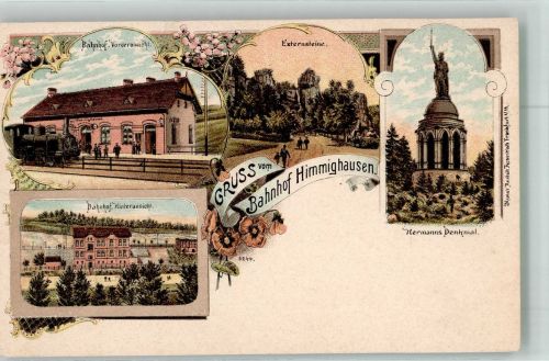 32839 W4939 Himmighausen Bahnhof Lithographie Bahnhof Himmighausen Hermanns-Denkmal Externsteine