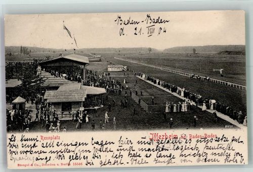 76473 W7557 Iffezheim 1904 Foto AK Iffezheimer Galopprennbahn Tribünen Rennplatz