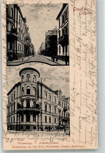 35390 W6300 Gießen , Lahn 1903 - Hotel Großherzog von Hessen Ecke Westanlage-Bahnhofstrasse