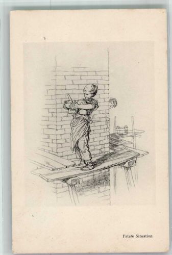 Bauarbeiter rutscht auf dem Baugerüst die Mütze ins Gesicht Serie 5 WK II Hendschel, A. 1944 Künstlerkarte